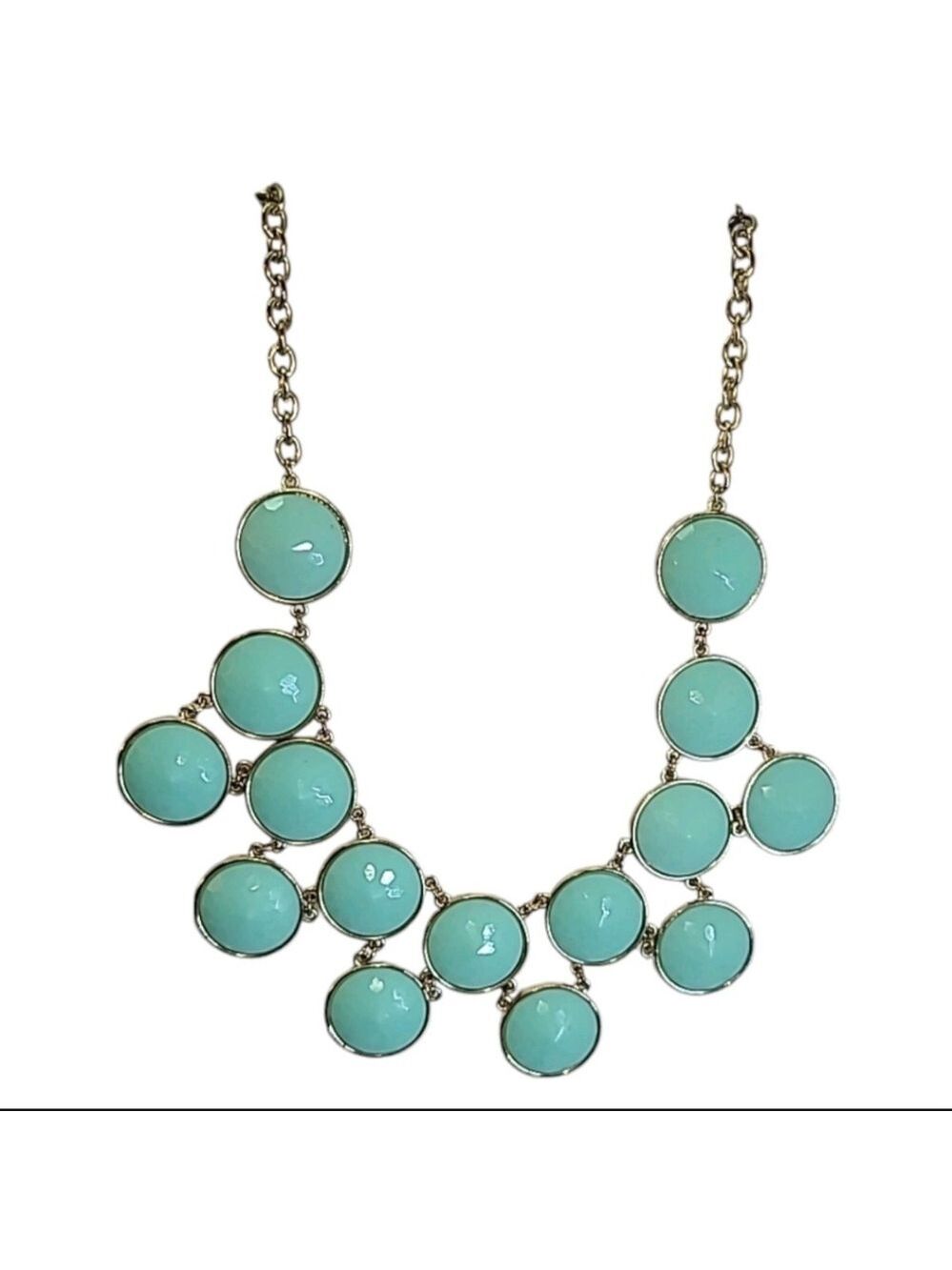 Gold Tone Turquoise Blue Acrylic Cabochon Bib Statement Necklace 17"-20" - Picture 4 of 7